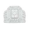 1.29 CT. T.W. Composite Emerald Diamond Rectangle Frame Multi-Row Vintage-Style Bridal Set in 10K White Gold