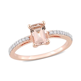 Emerald-Cut Morganite and 0.11 CT. T.W. Diamond Ring in 10K Rose Gold