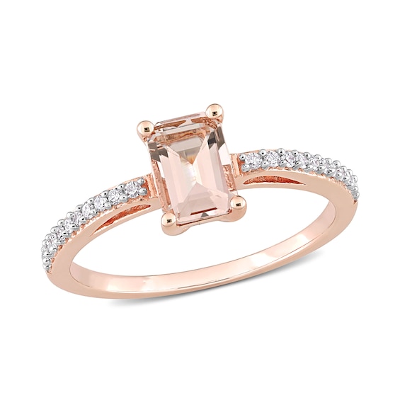 Emerald-Cut Morganite and 0.11 CT. T.W. Diamond Ring in 10K Rose Gold