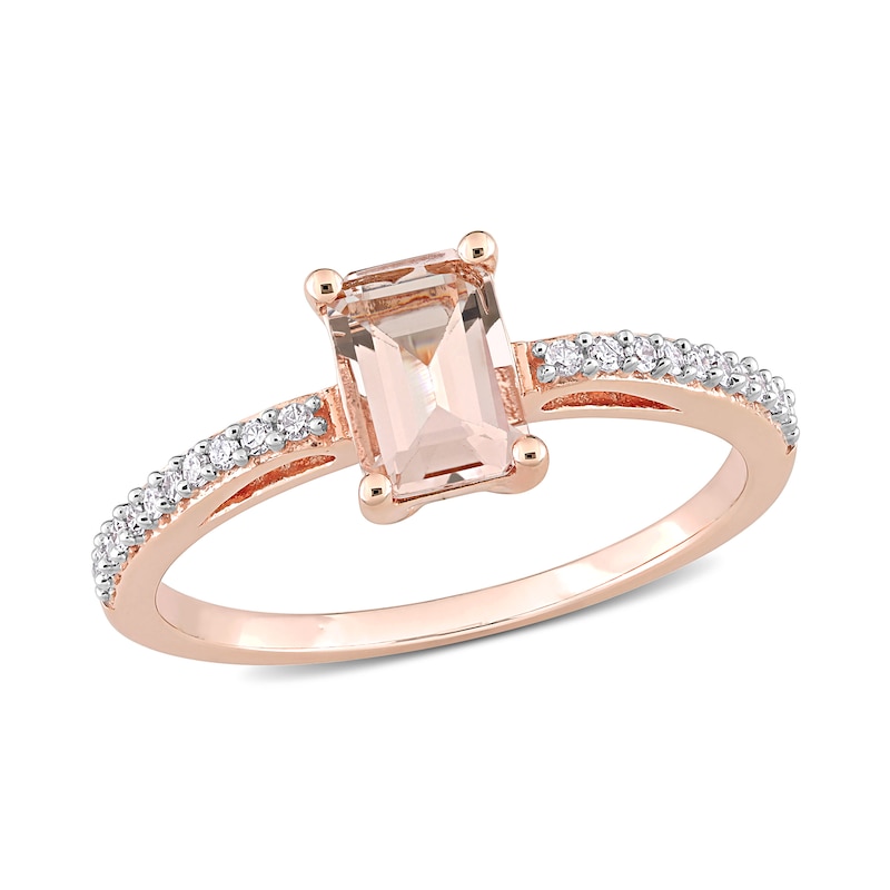 Emerald-Cut Morganite and 0.11 CT. T.W. Diamond Ring in 10K Rose Gold|Peoples Jewellers