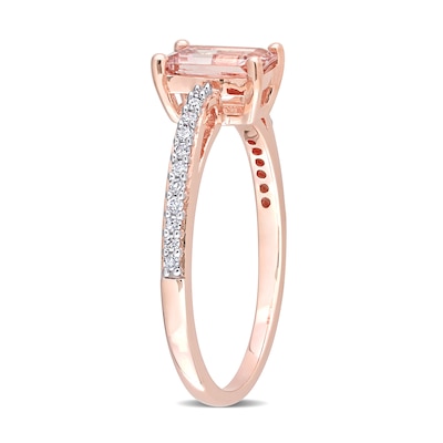 Emerald-Cut Morganite and 0.11 CT. T.W. Diamond Ring in 10K Rose Gold