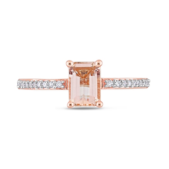 Emerald-Cut Morganite and 0.11 CT. T.W. Diamond Ring in 10K Rose Gold