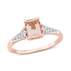 Emerald-Cut Morganite and 0.10 CT. T.W. Diamond Floral Shank Ring in 10K Rose Gold