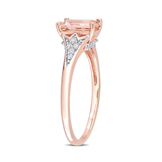 Emerald-Cut Morganite and 0.10 CT. T.W. Diamond Floral Shank Ring in 10K Rose Gold