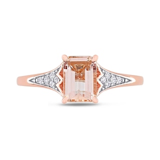 Emerald-Cut Morganite and 0.10 CT. T.W. Diamond Floral Shank Ring in 10K Rose Gold