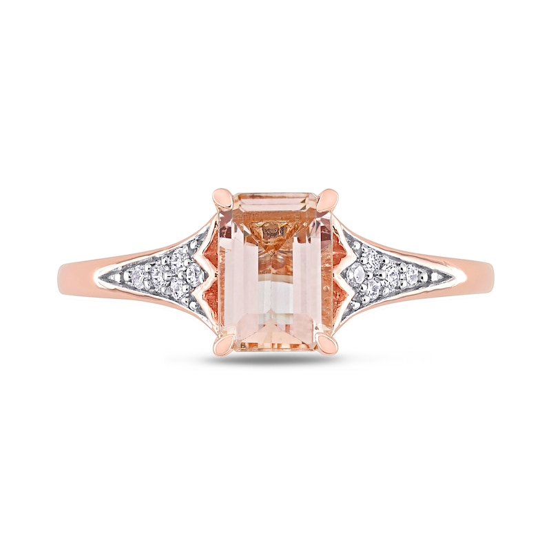 Emerald-Cut Morganite and 0.10 CT. T.W. Diamond Floral Shank Ring in 10K Rose Gold|Peoples Jewellers