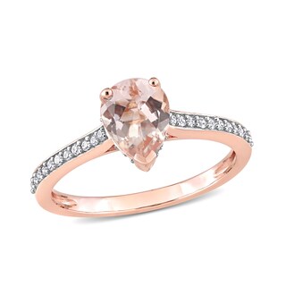 Pear-Shaped Morganite and 0.13 CT. T.W. Diamond Ring in 10K Rose Gold