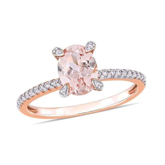 Oval Morganite and 0.10 CT. T.W. Diamond Ring in 10K Rose Gold