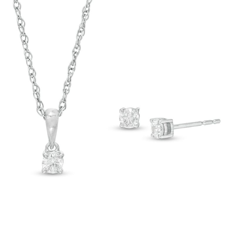 0.29 CT. T.W. Diamond Solitaire Pendant and Stud Earrings Set in 10K White Gold|Peoples Jewellers