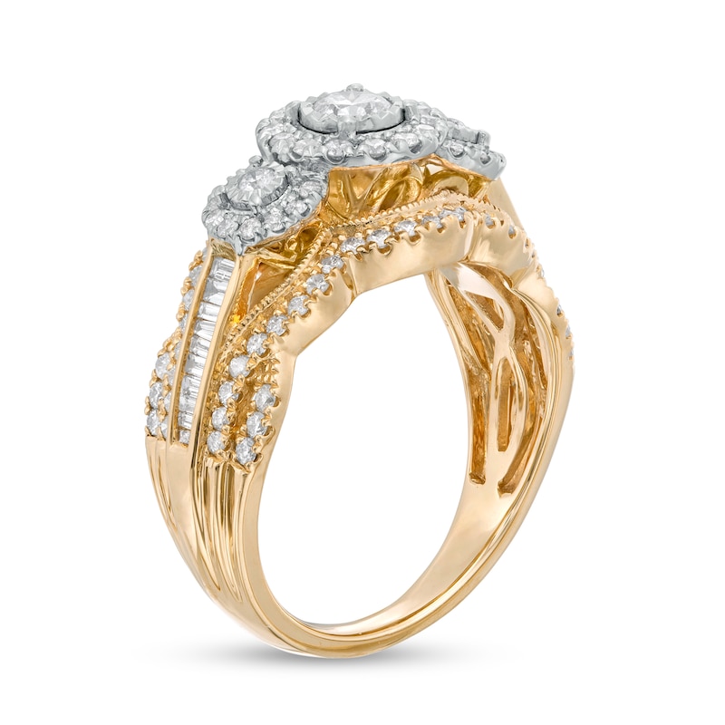 Main Image 3 of 1.00 CT. T.W. Diamond Frame Past Present Future® Vintage-Style Engagement Ring in 10K Gold