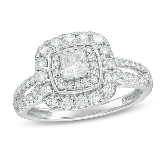 1.00 CT. T.W. Certified Canadian Diamond Double Cushion Frame Engagement Ring in 10K White Gold (I/I2)