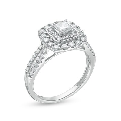 1.00 CT. T.W. Certified Canadian Diamond Double Cushion Frame Engagement Ring in 10K White Gold (I/I2)