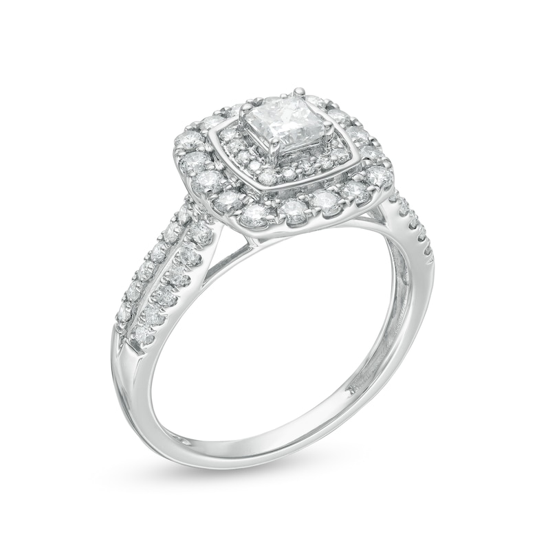 1.00 CT. T.W. Certified Canadian Diamond Double Cushion Frame Engagement Ring in 10K White Gold (I/I2)|Peoples Jewellers