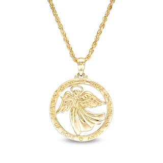 Exclusive Etched Guardian "ANGEL OF HOPE" and Hearts Open Circle with Angel Pendant in 10K Gold