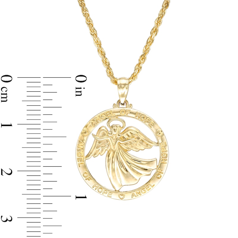 Exclusive Etched Guardian ANGEL OF HOPE and Hearts Open Circle with Angel  Pendant in 10K Gold
