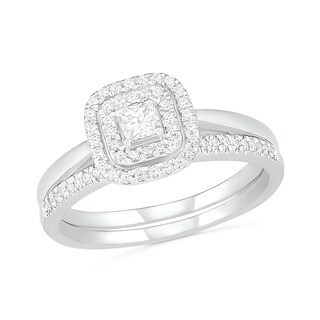 0.37 CT. T.W. Princess-Cut Diamond Double Cushion Frame Bridal Set in 10K Gold