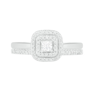 0.37 CT. T.W. Princess-Cut Diamond Double Cushion Frame Bridal Set in 10K Gold