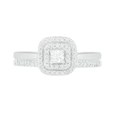 0.37 CT. T.W. Princess-Cut Diamond Double Cushion Frame Bridal Set in 10K Gold