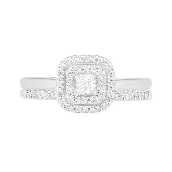 0.37 CT. T.W. Princess-Cut Diamond Double Cushion Frame Bridal Set in 10K Gold