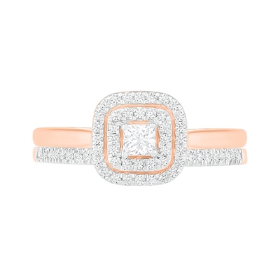 0.37 CT. T.W. Princess-Cut Diamond Double Cushion Frame Bridal Set in 10K Rose Gold