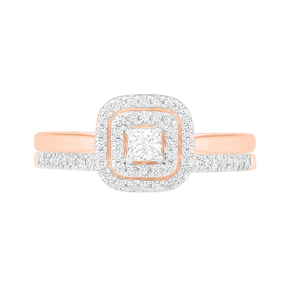 0.37 CT. T.W. Princess-Cut Diamond Double Cushion Frame Bridal Set in 10K Rose Gold