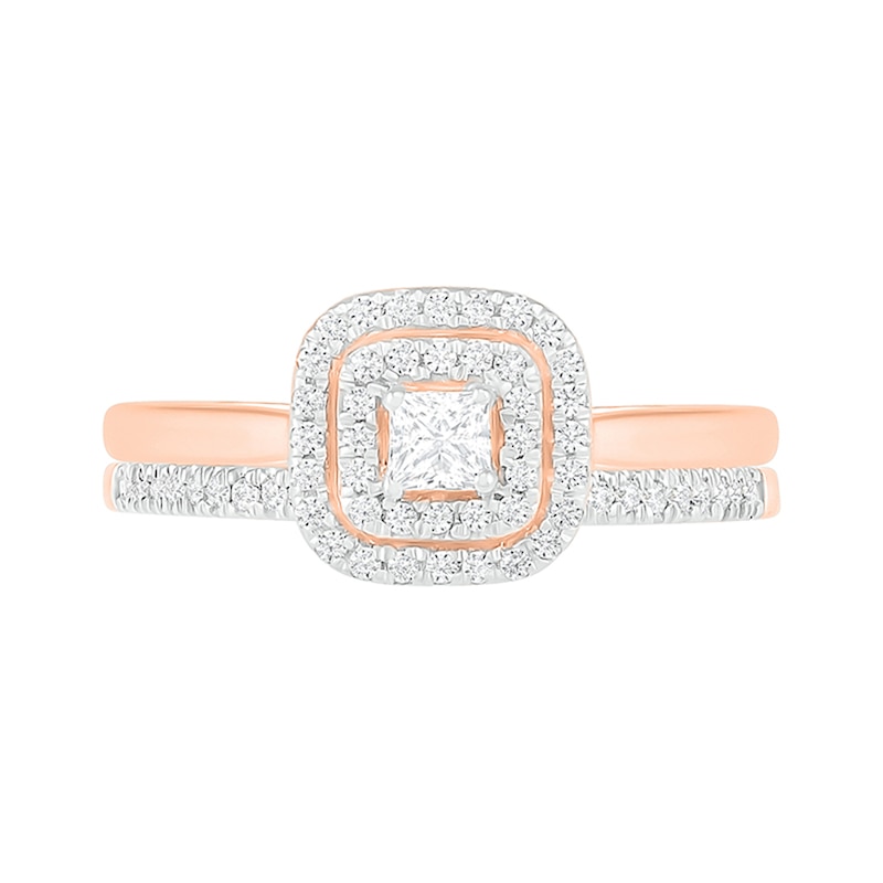 0.37 CT. T.W. Princess-Cut Diamond Double Cushion Frame Bridal Set in 10K Rose Gold