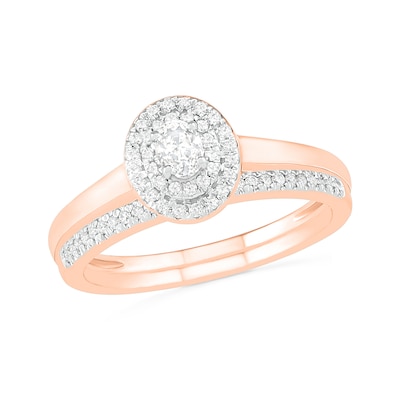 0.37 CT. T.W. Oval Diamond Double Frame Bridal Set in 10K Rose Gold