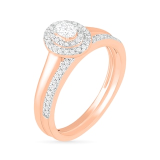 0.37 CT. T.W. Oval Diamond Double Frame Bridal Set in 10K Rose Gold