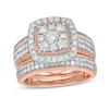 Thumbnail Image 1 of 1.29 CT. T.W. Composite Cushion Diamond Frame Multi-Row Vintage-Style Bridal Set in 10K Rose Gold