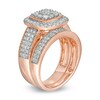 Thumbnail Image 3 of 1.29 CT. T.W. Composite Cushion Diamond Frame Multi-Row Vintage-Style Bridal Set in 10K Rose Gold