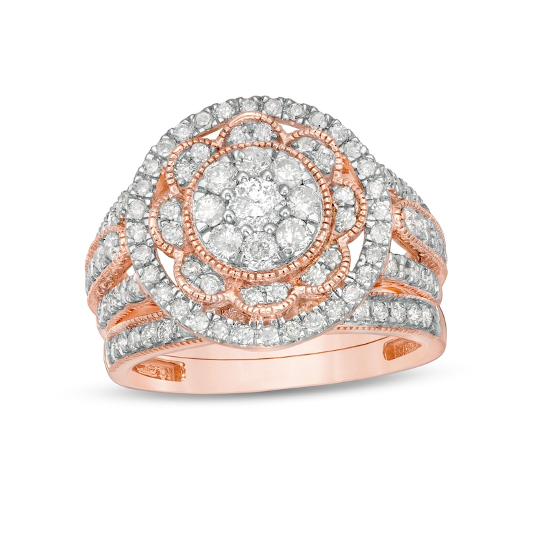 1.23 CT. T.W. Composite Diamond Multi-Row Vintage-Style Bridal Set in 10K Rose Gold|Peoples Jewellers