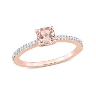 5.0mm Cushion-Cut Morganite and 0.08 CT. T.W. Diamond Ring in 10K Rose Gold