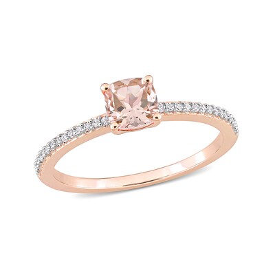 5.0mm Cushion-Cut Morganite and 0.08 CT. T.W. Diamond Ring in 10K Rose Gold