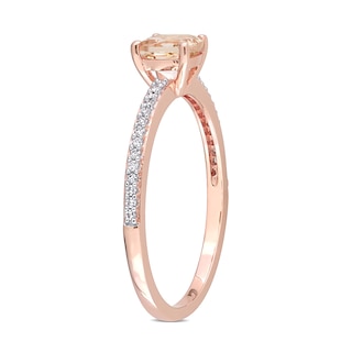 5.0mm Cushion-Cut Morganite and 0.08 CT. T.W. Diamond Ring in 10K Rose Gold