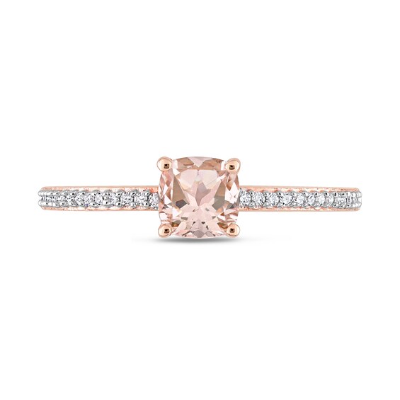 5.0mm Cushion-Cut Morganite and 0.08 CT. T.W. Diamond Ring in 10K Rose Gold