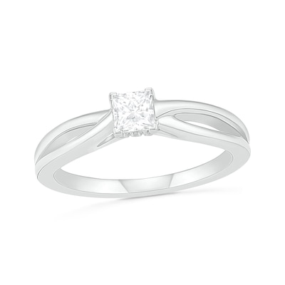 0.39 CT. T.W. Princess-Cut Diamond Solitaire Split Shank Engagement Ring in 10K Gold (J/I3