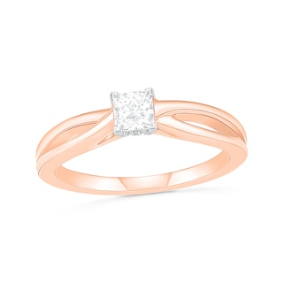 0.39 CT. T.W. Princess-Cut Diamond Solitaire Split Shank Engagement Ring in 10K Rose Gold (J/I3)