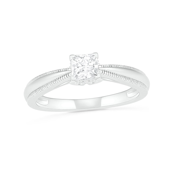 0.62 CT. T.W. Princess-Cut Diamond Solitaire Vintage-Style Engagement Ring in 14K Gold (I/I2