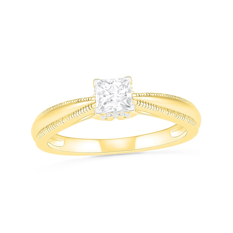 Main Image 1 of 0.62 CT. T.W. Princess-Cut Solitaire Diamond Vintage-Style Engagement Ring in 14K Gold (I/I2)