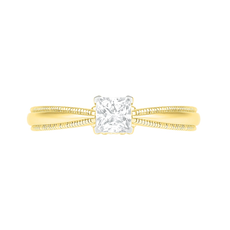 Main Image 3 of 0.62 CT. T.W. Princess-Cut Solitaire Diamond Vintage-Style Engagement Ring in 14K Gold (I/I2)