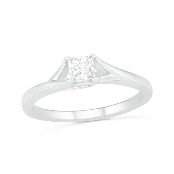 0.37 CT. T.W. Princess-Cut Diamond Solitaire Split Shank Engagement Ring in 10K Gold (J/I3