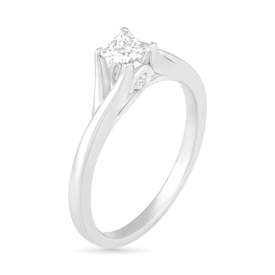 0.37 CT. T.W. Princess-Cut Diamond Solitaire Split Shank Engagement Ring in 10K Gold (J/I3