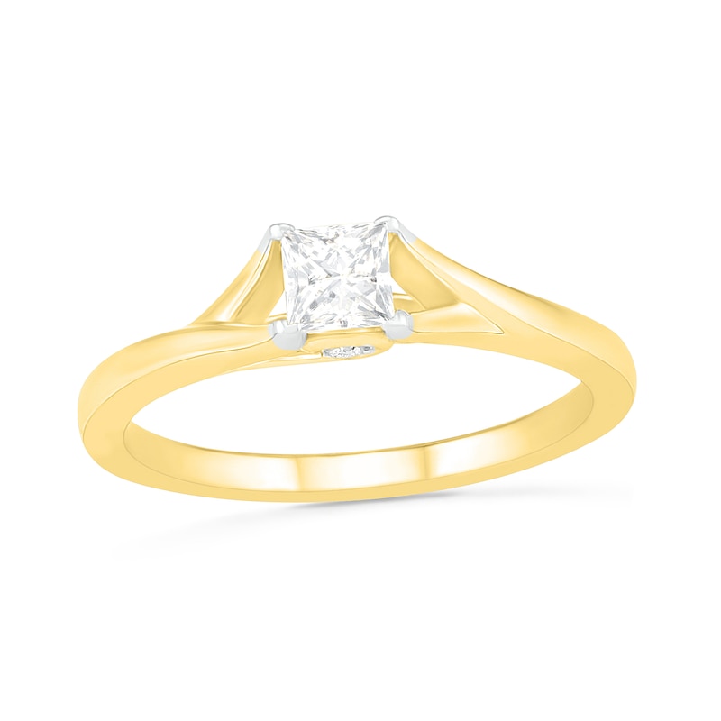 Main Image 1 of 0.37 CT. T.W. Princess-Cut Diamond Solitaire Split Shank Engagement Ring in 10K Gold (J/I3)