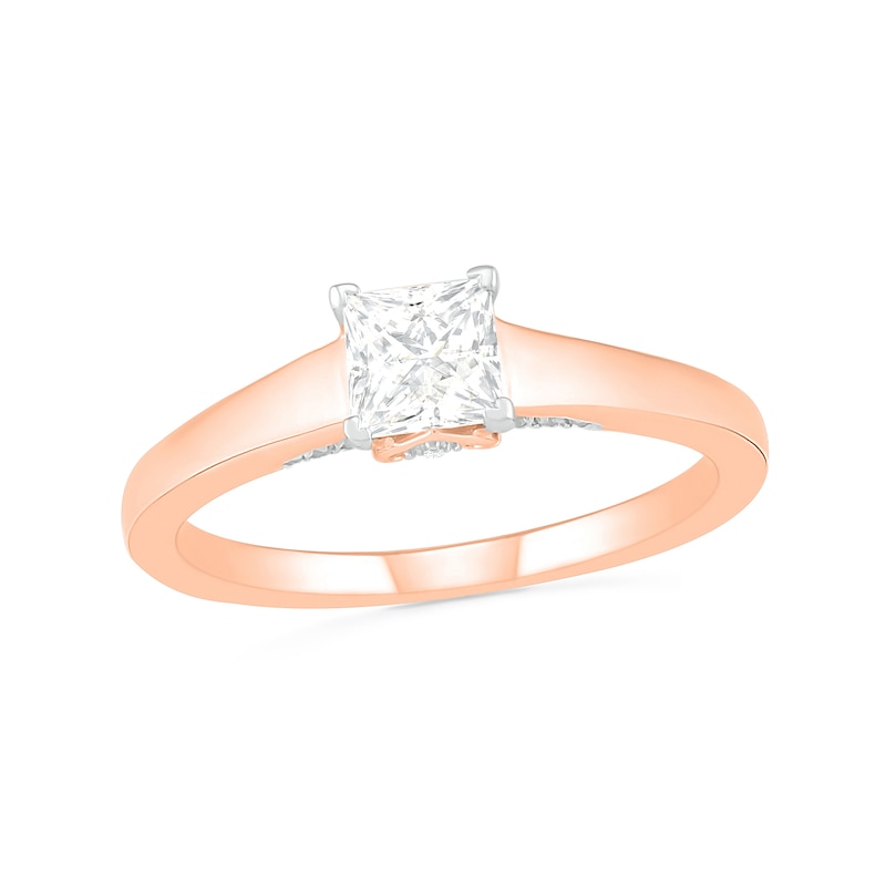 0.65 CT. T.W. Princess-Cut Diamond Solitaire Engagement Ring in 14K Rose Gold (I/I2)|Peoples Jewellers
