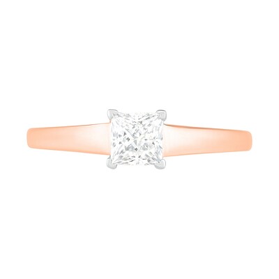 0.65 CT. T.W. Princess-Cut Diamond Solitaire Engagement Ring in 14K Rose Gold (I/I2)