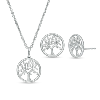 Hallmark Diamonds Family 0.13 CT. T.W. Diamond Tree of Life Pendant and Stud Earrings Set in Sterling Silver