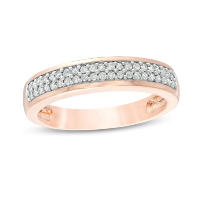 Men's 0.29 CT. T.W. Diamond Double Row Wedding Band in 10K Rose Gold