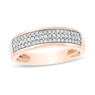 Men's 0.37 CT. T.W. Diamond Triple Row Wedding Band in 10K Rose Gold