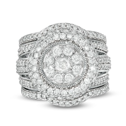2.23 CT. T.W. Composite Diamond Multi-Row Vintage-Style Three Piece Bridal Set in 10K White Gold