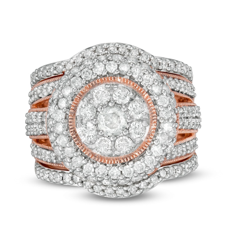 2.23 CT. T.W. Composite Diamond Multi-Row Vintage-Style Three Piece Bridal Set in 10K Rose Gold|Peoples Jewellers